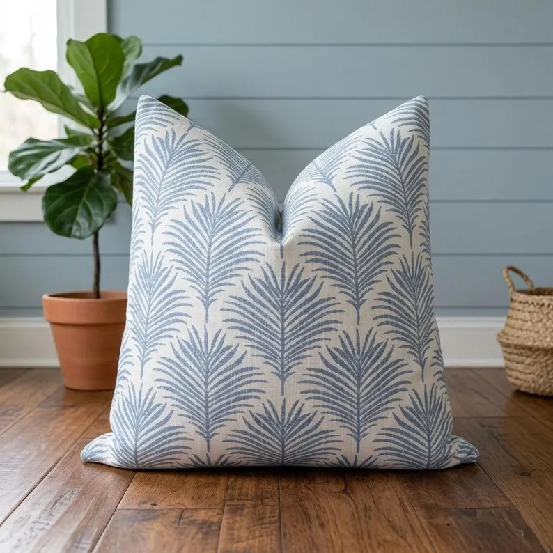Palmetto Mist Blue Coastal Pillow Cover \u2013 Slub Cotton Canvas Home Decor - | Etsy (Global)