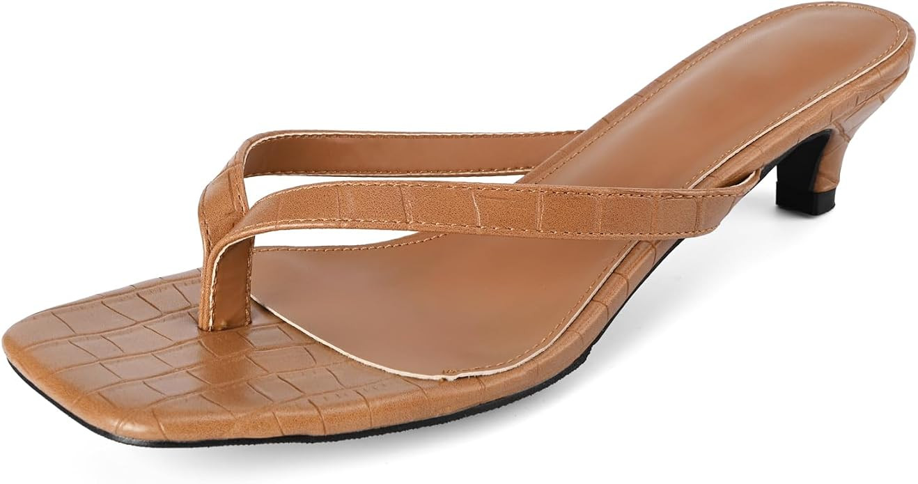 Women’s Flip-Flops Kitten Heels Thong Sandals For Women Square Toe Slip On Fashion Summer Dress... | Amazon (US)