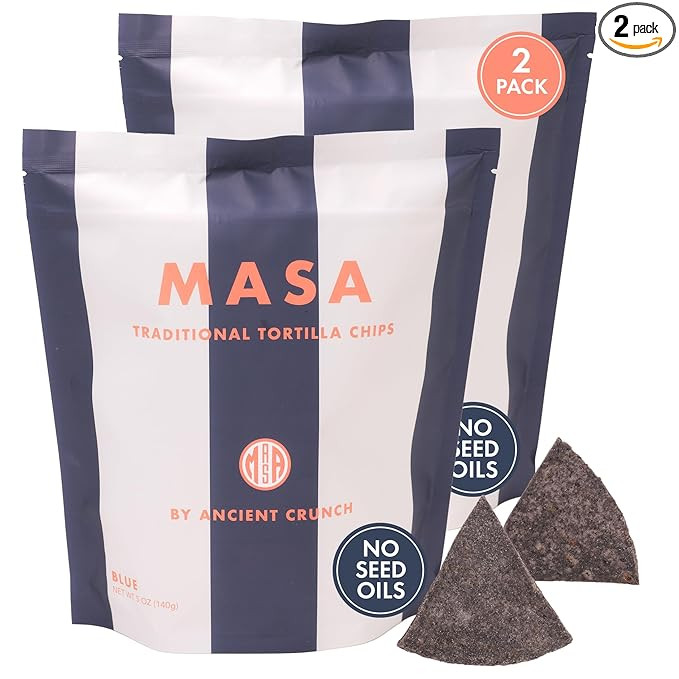 MASA Chips Blue Corn Tortilla Chips - Naturally Grown Blue Corn with Grass Fed Tallow and Sea Sal... | Amazon (US)