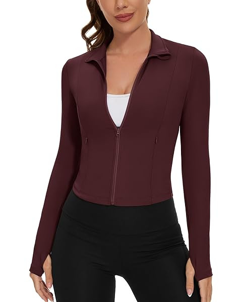 CRZ YOGA Butterluxe Womens Cropped Slim Fit Workout Jackets - Weightless Track Athletic Full Zip ... | Amazon (US)