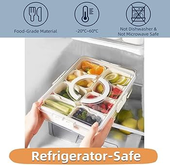 Divided Serving Tray with Lid and Handle,8 Compartments Snacks Box,Snack Fruit and Veggie Tray,Po... | Amazon (US)