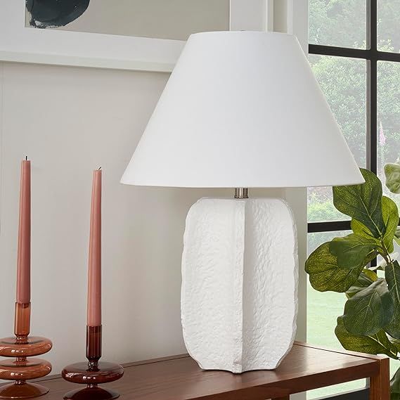 Nourison 25" White Textured Ceramic Plaster Table Lamp for Bedroom, Living Room, Console, End Tab... | Amazon (US)