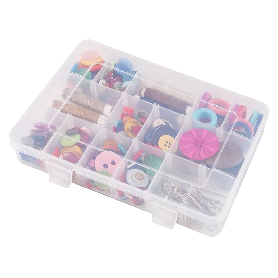 18 Grids Plastic Organizer Box with Dividers, Exptolii Clear Compartment Container Storage for Be... | Amazon (US)