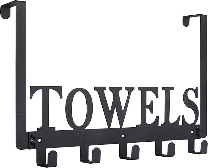 Over The Door Hooks - Towel Holder for Bathroom, Bedroom, Kitchen & Pool - Sandblasted Black Meta... | Amazon (US)