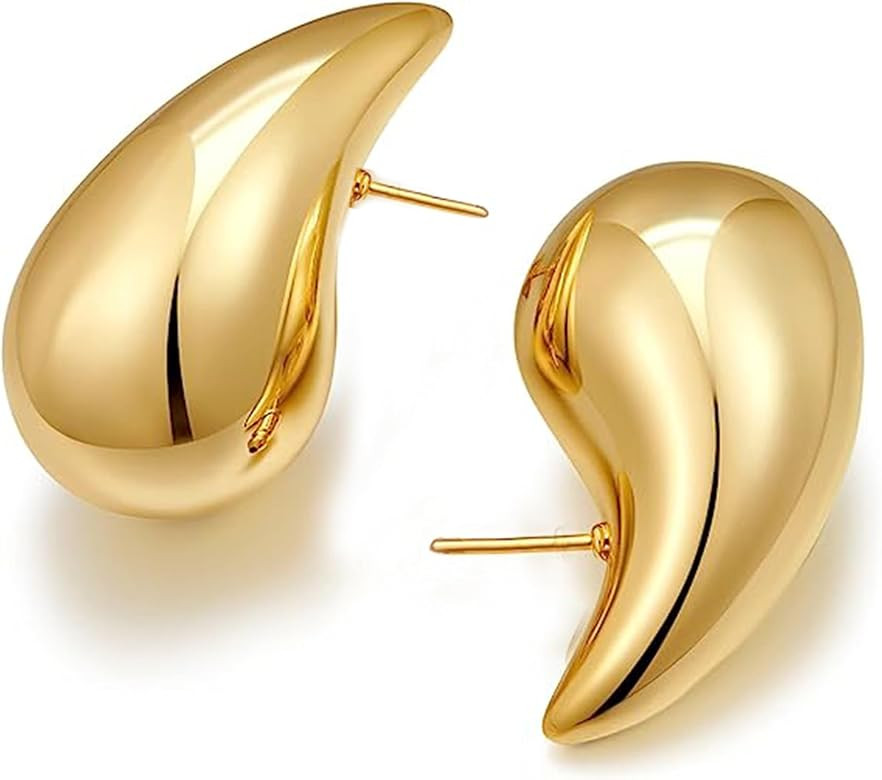 Aretes gruesos de oro para mujer, chapados en oro real de 18 quilates, hipoalergénicos, ligeros,... | Amazon (US)