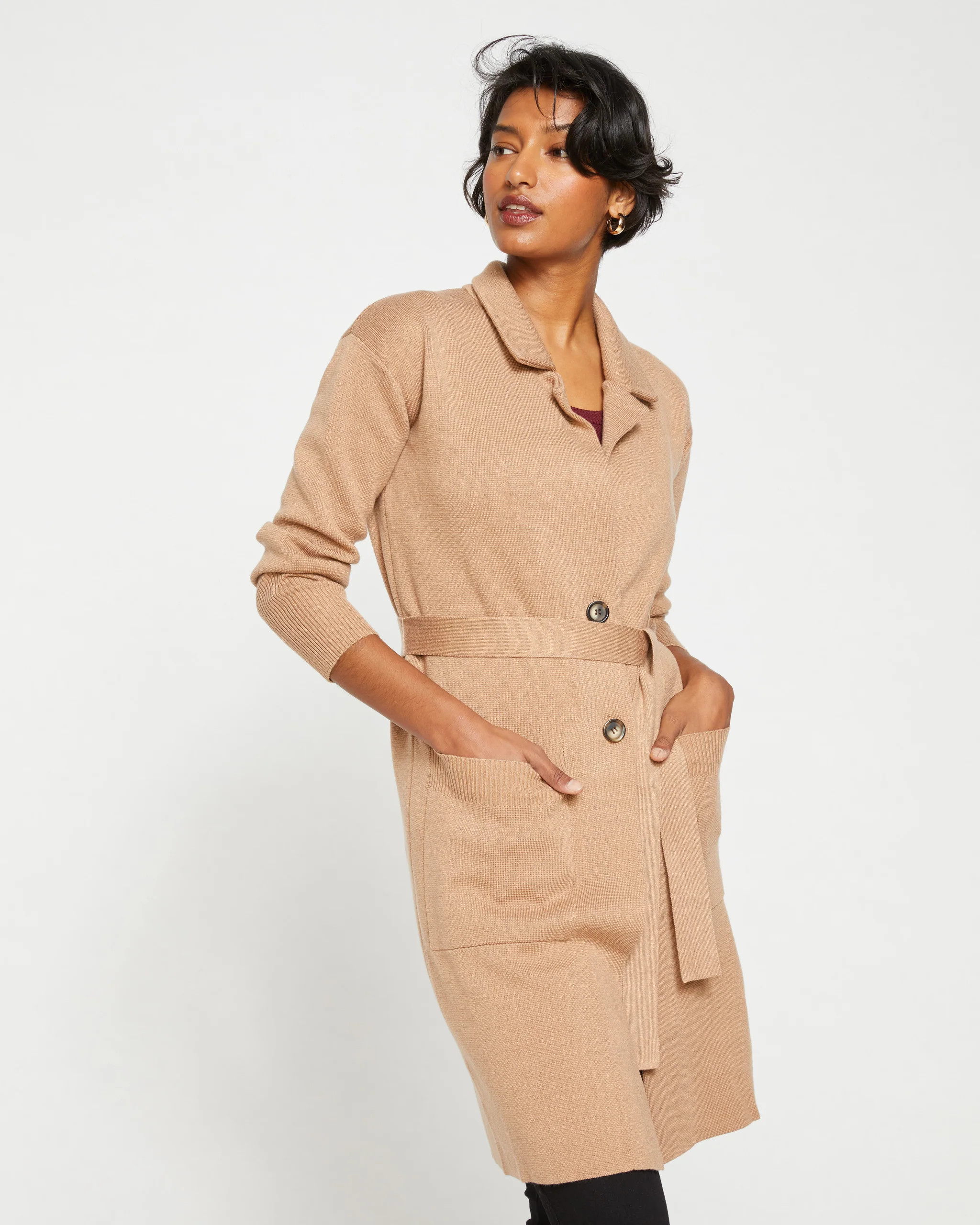 Knitted Sweater Wrap Coat - Light Bark | Universal Standard