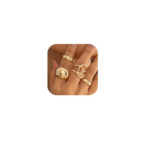 MOEEIJEW Chunky Gold Rings Set for Women Stacking Finger Rings Knuckle Rings Silver Statement Rings Set Punk Jewelry (4pc B, Gold) | Amazon (US)