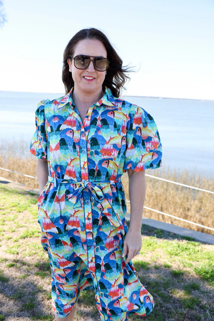 Boca Grande Dress by King + Pitt, Tropical Bird print | Mimi Seabrook