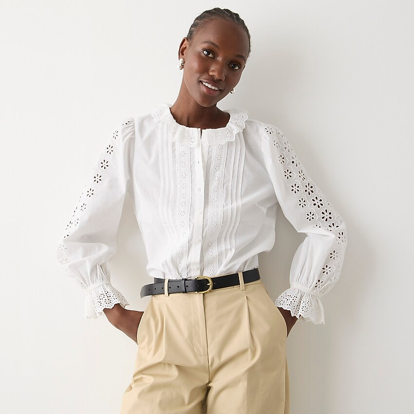 Eyelet-trim button-up shirt | J. Crew US
