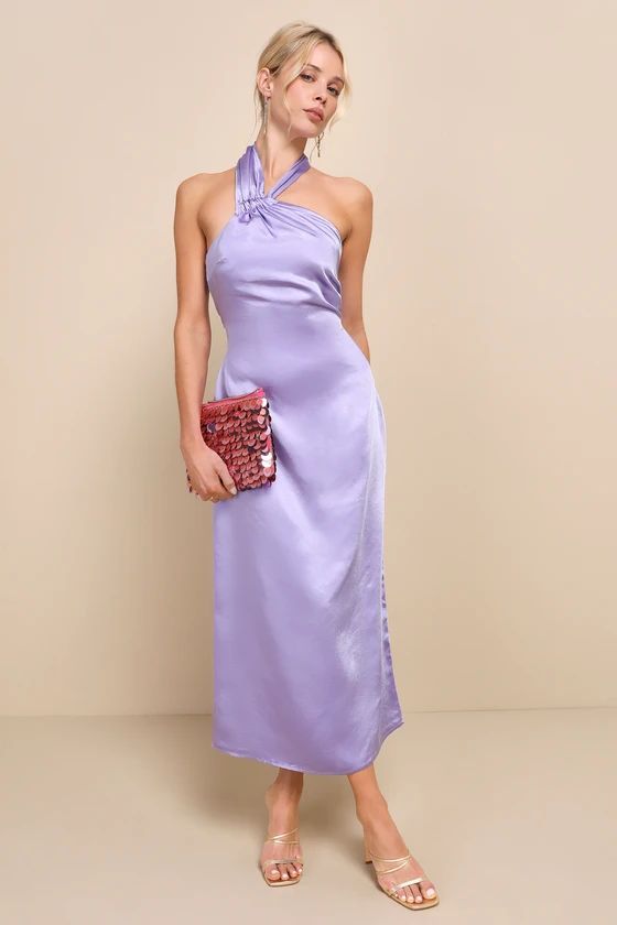 Perfectly Sleek Lavender Satin Halter Slip Midi Dress | Lulus