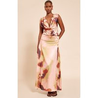 Blush Abstract Floral Print Satin Extreme Cowl Maxi Dress, Pink | PrettyLittleThing US