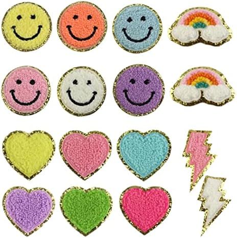 Smiley Face Patches, Iron On Patches for Clothes, Smile Face Heart Rainbow Lightning Patch Sew On, P | Amazon (US)