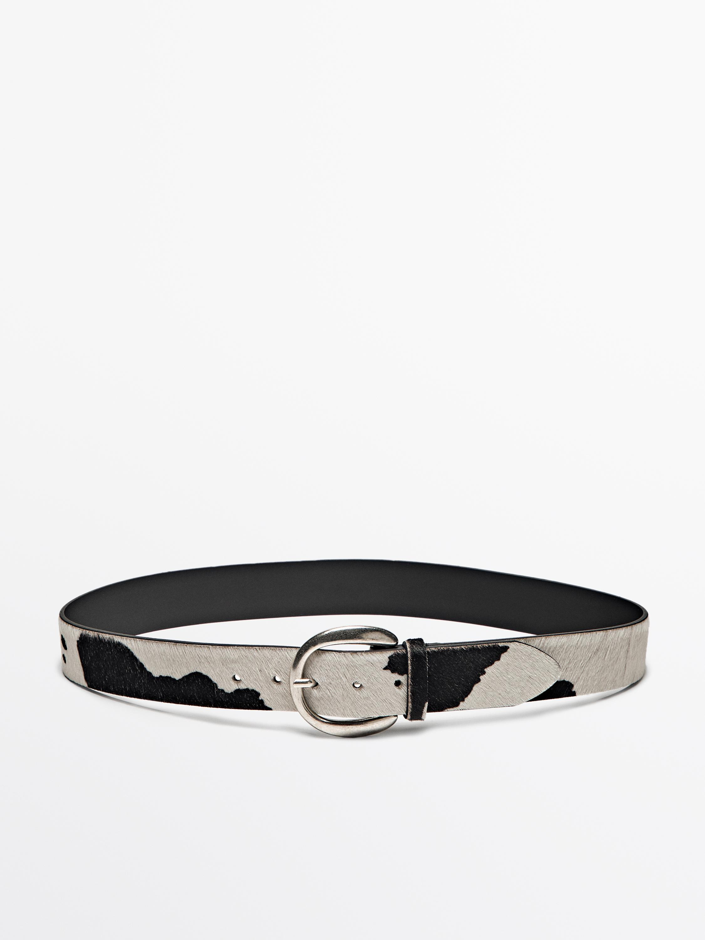 Animal print hair on leather belt | Massimo Dutti US