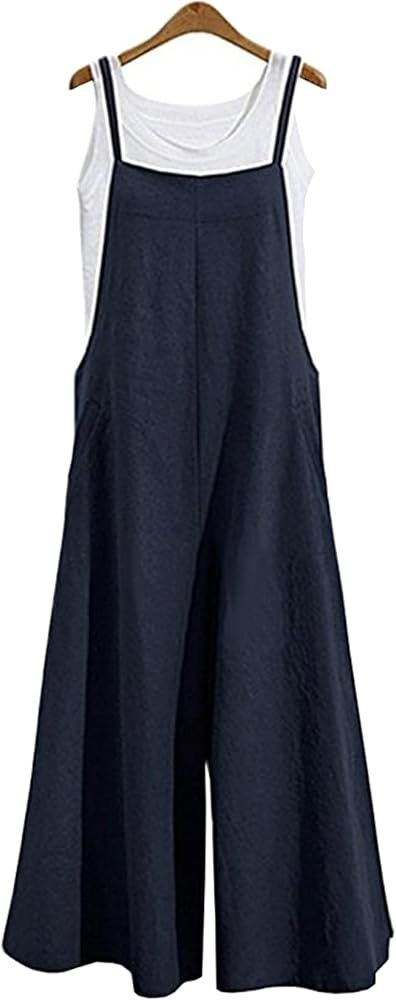 Aedvoouer Women's Baggy Plus Size Overalls Cotton Linen Jumpsuits Wide Leg Harem Pants Casual Romper | Amazon (US)