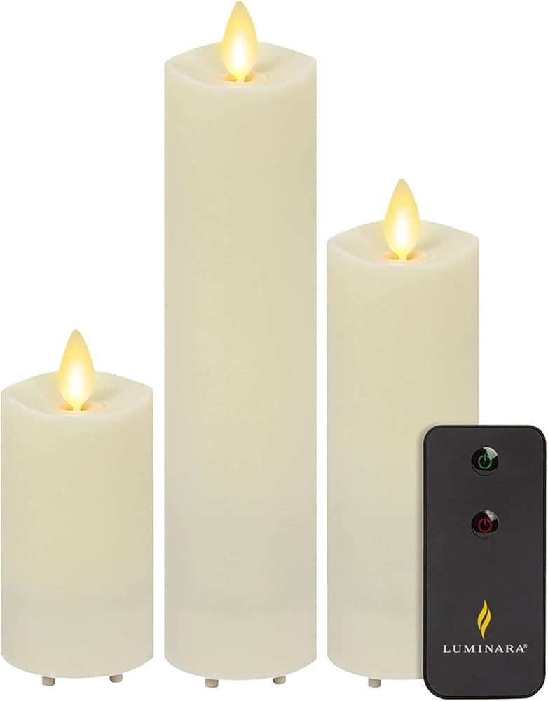 Luminara Set of 3 Outdoor Moving Flame 2" Slim Pillar (4.5", 6.5" and 8.5" Tall) IPX4 Water Resis... | Amazon (US)