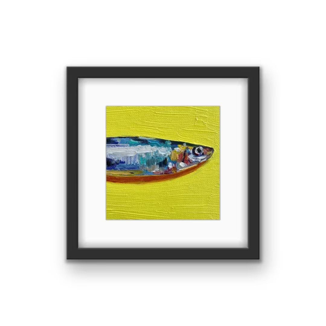 Sardine on Yellow Framed Print With Mat | Sardine Art | Sardine Print | Kitchen Art | Fish Art | ... | Etsy (US)