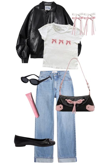 Pink coquette look 🩷

Amazon finds, Amazon outfit, Amazon fashion, what I wore, jeans, pink bow shirt, oversized leather jacket, bow bag

#LTKstyletip #LTKfindsunder50 #LTKfindsunder100