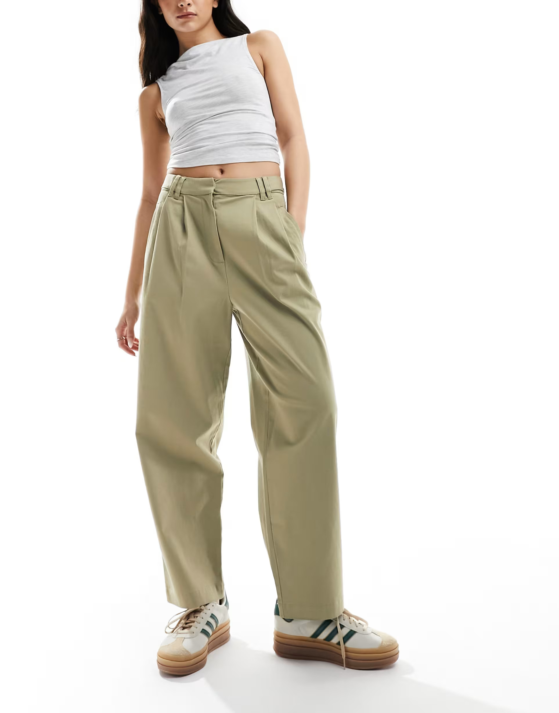 ASOS DESIGN barrel leg chino in khaki | ASOS (Global)