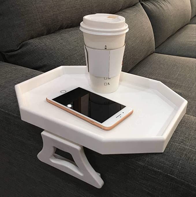 NHD Sofa Armrest Clip Tray Table, Couch Drink Snack Remote Control Holder (White) | Amazon (US)
