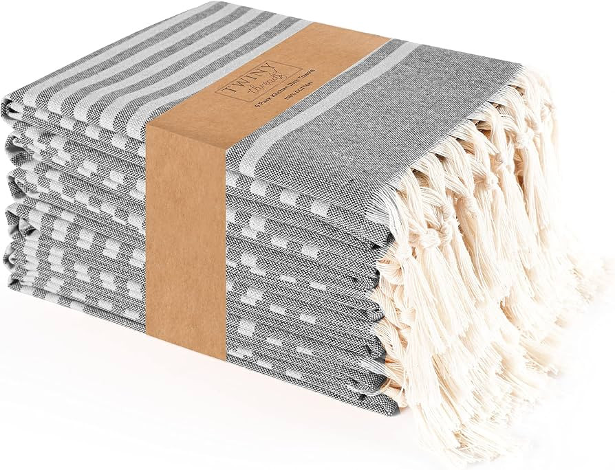 TWINY threads Set of 6 100% Cotton Turkish Kitchen Towels with Hanging Loop & Tassels (18" X 28")... | Amazon (US)