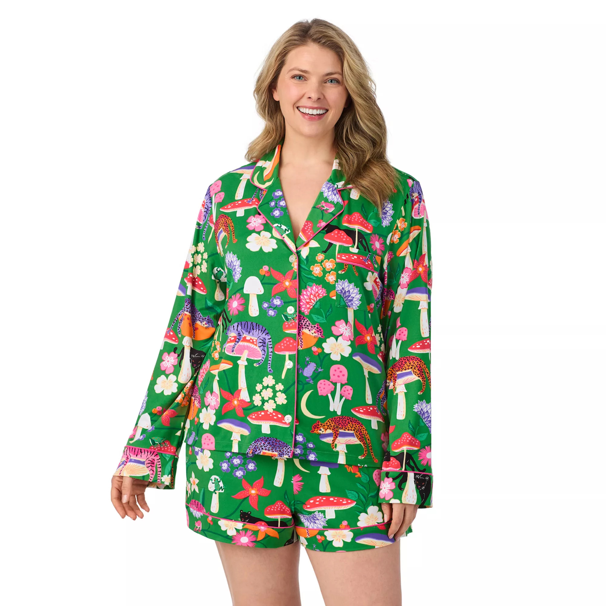 Plus Size Beauty Sleep Social Long Sleeve Pajama Top & Pajama Shorts Set | Kohl's