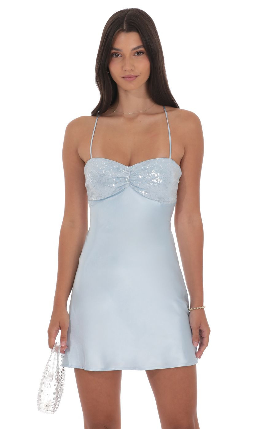 Satin Sequin Bust Dress in Light Blue | Lucy in the Sky