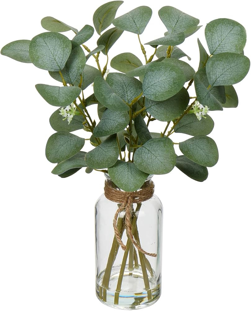 Hollyone 35CM Artificial Eucalyptus Stems in Glass Vase with Faux Water, 14" Fake Plant Faux Euca... | Amazon (UK)