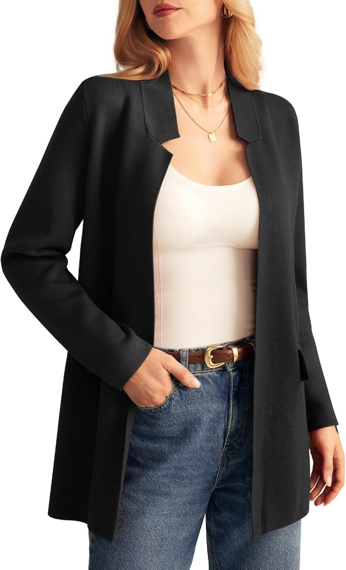 GRACE KARIN Women's 2025 Long Sleeve Open Front Knit Cardigan Notch Collar Sweater Blazer Jacket ... | Amazon (US)