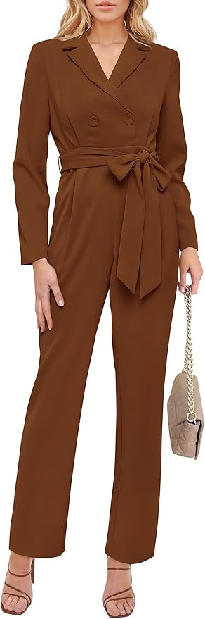 PRETTYGARDEN Women's Fall One Piece Jumpsuits Long Sleeve Belt Wide Leg Pants Romper Dressy Elega... | Amazon (US)