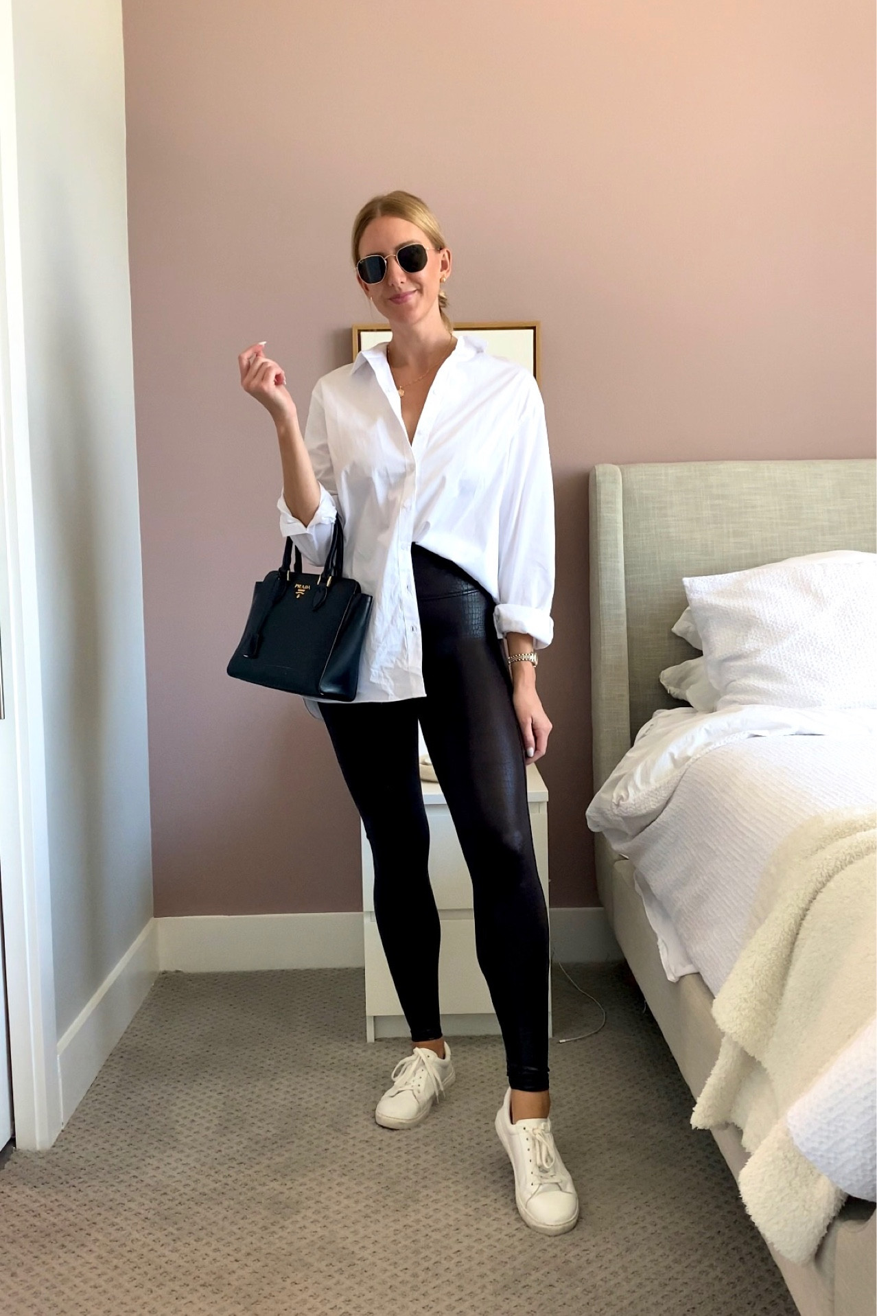 Spanx croc leggings and a button down top! Classic for fall #leggings #whitetop #prada #fallstyle 

#LTKunder50 #LTKstyletip #LTKunder100