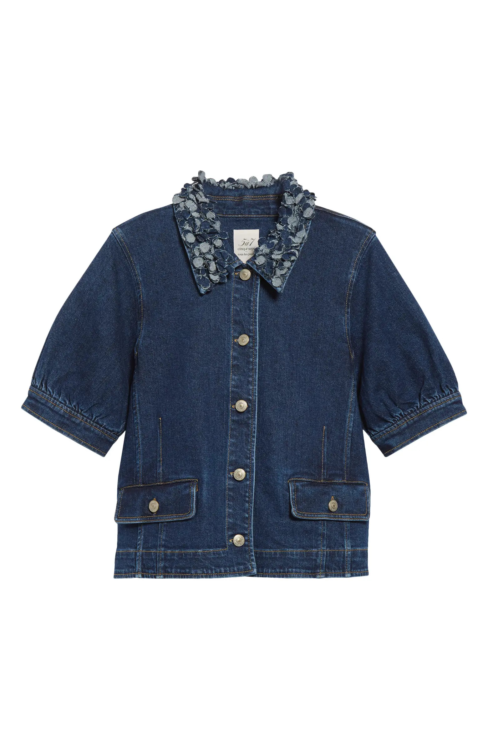 Cinq à Sept Ethel Petal Collar Short Sleeve Denim Jacket | Nordstrom | Nordstrom