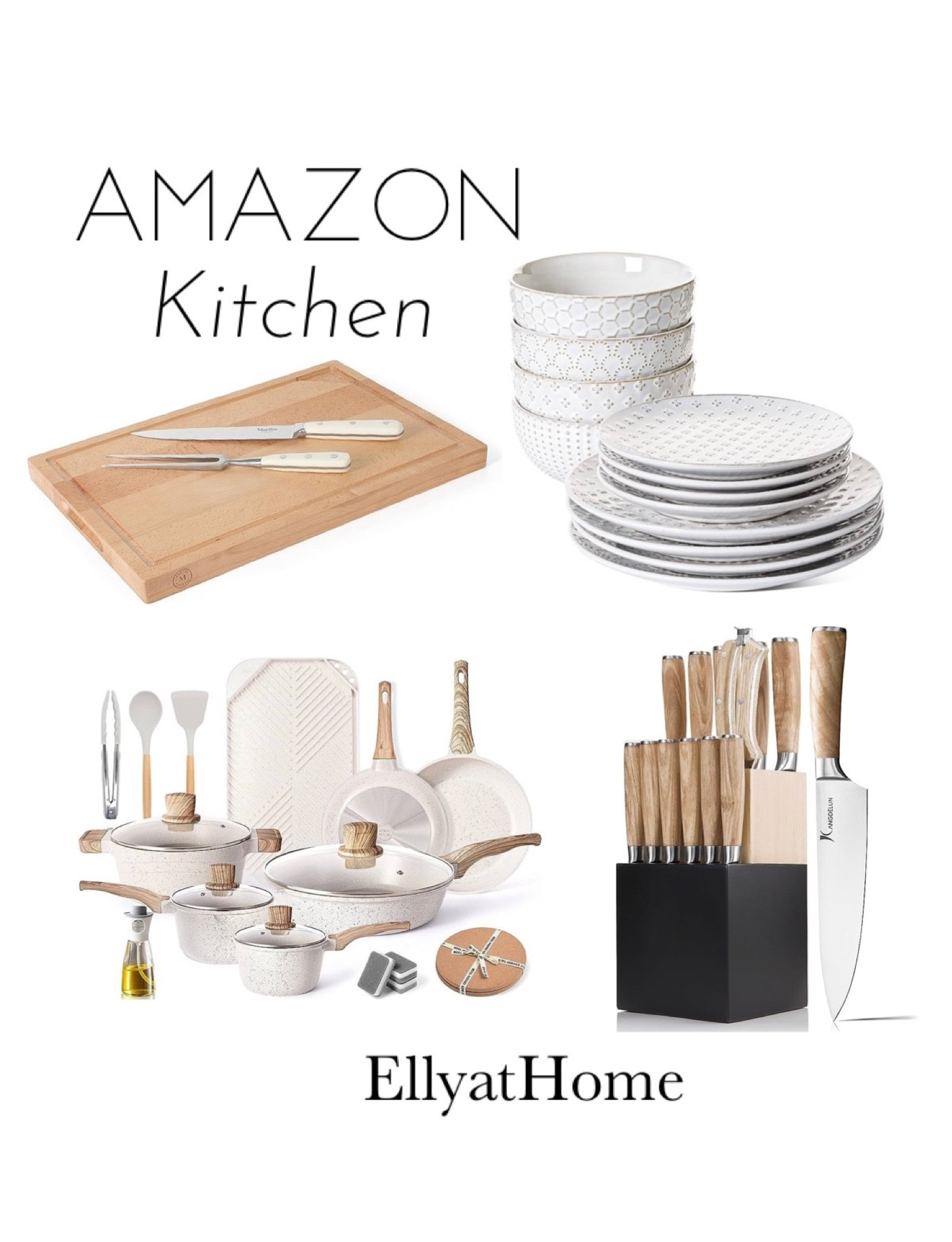 Amazon home kitchen accessories. Cutting board set, textured dinnerware set, large cooking, pots and pans with accessories set, knife sets. Nice cookware, entertaining selections for gifts. Neutral kitchen, neutral home. Free shipping. #LTKFind 

#LTKhome #LTKfamily