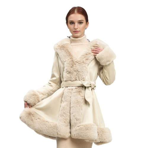 NXBC Winter Faux Fur Coats for Women,Faux Fur Leather Jacket Women FC056-BEIGE-L | Amazon (US)