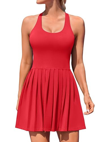 ATTRACO Women Athletic Dress Tennis Dresses with Pockets Summer Active Dress Sport Outfits Red XS | Amazon (US)