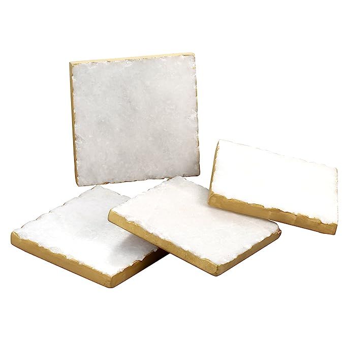 Thirstystone NMKA2170 Square White Marble/Gold Edged Coasters (Set of 4), Multicolor | Amazon (US)
