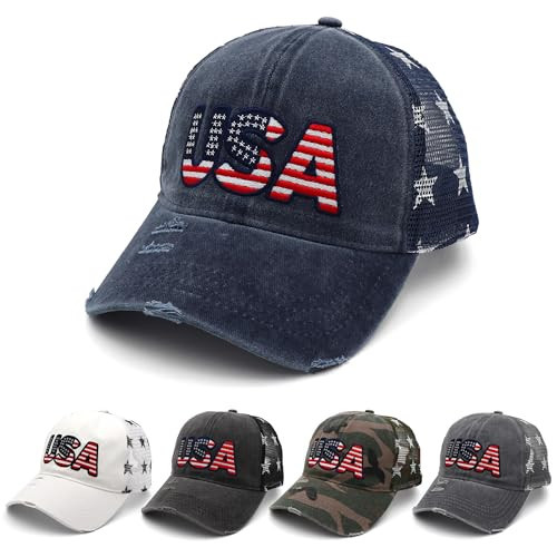 homeSlik 4th of July Hat - American Flag USA Trucker hat for Women Men - Fourth of July Patriotic Hat - 4th of July Accessories - Denim Baseball Cap | Amazon (US)