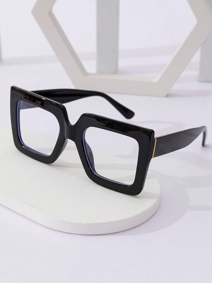 Female Square Shaped Eyeglass Frame With Anti-blue Light Transparent Lenses, Retro Fashion Over-s... | SHEIN