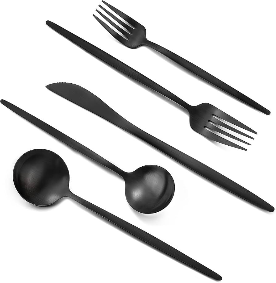 Amazon.com | OPOLIA 30-Piece Matte Black Silverware Set for 6,Stainless Steel Flatware Cutlery Se... | Amazon (US)