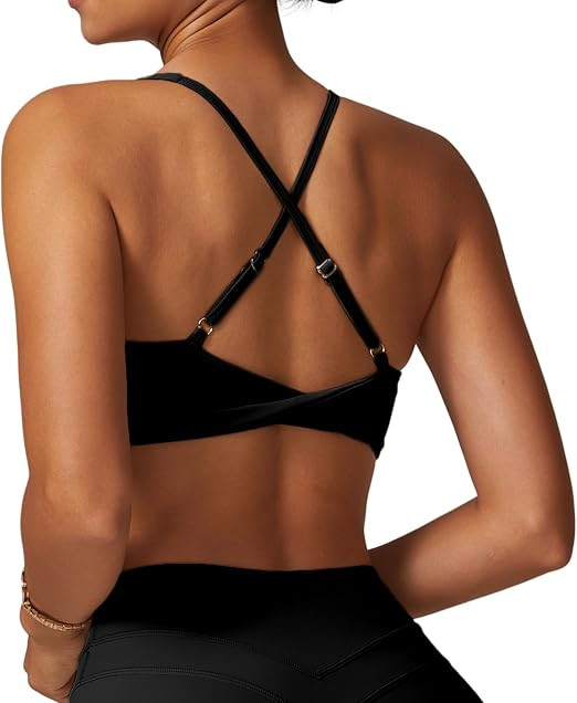 ABOCIW Womens V Neck Twist Back Sports Bra Padded Low Impact Fitness Yoga Bra Workout Crop Top | Amazon (US)