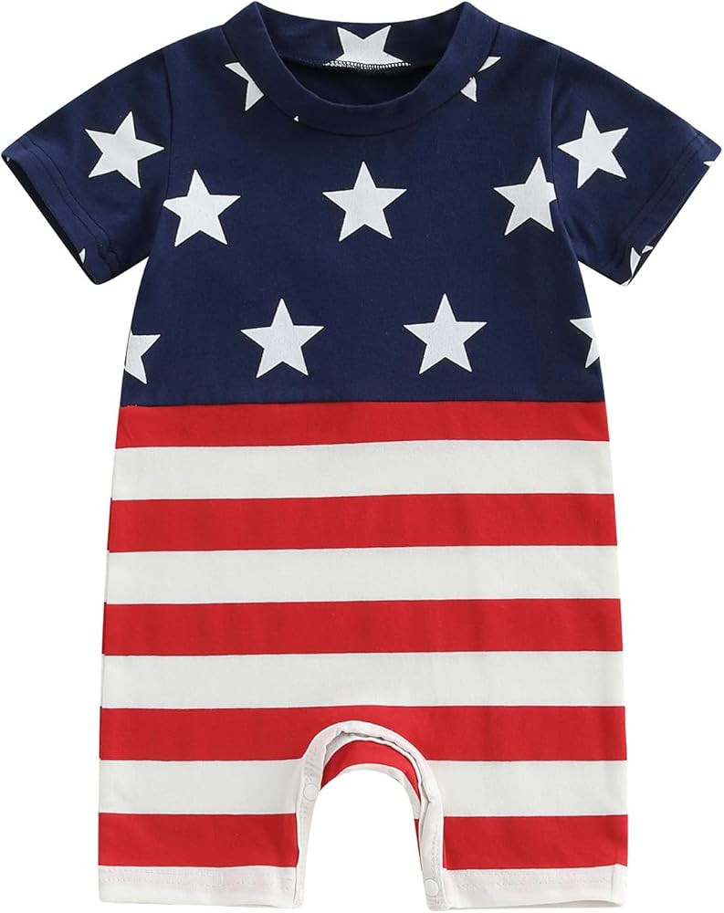 4th Of July Baby Boy Outfit Usa Star Jumpsuit Newborn Fourth Of July Romper Toddler Bodysuit Memo... | Amazon (US)