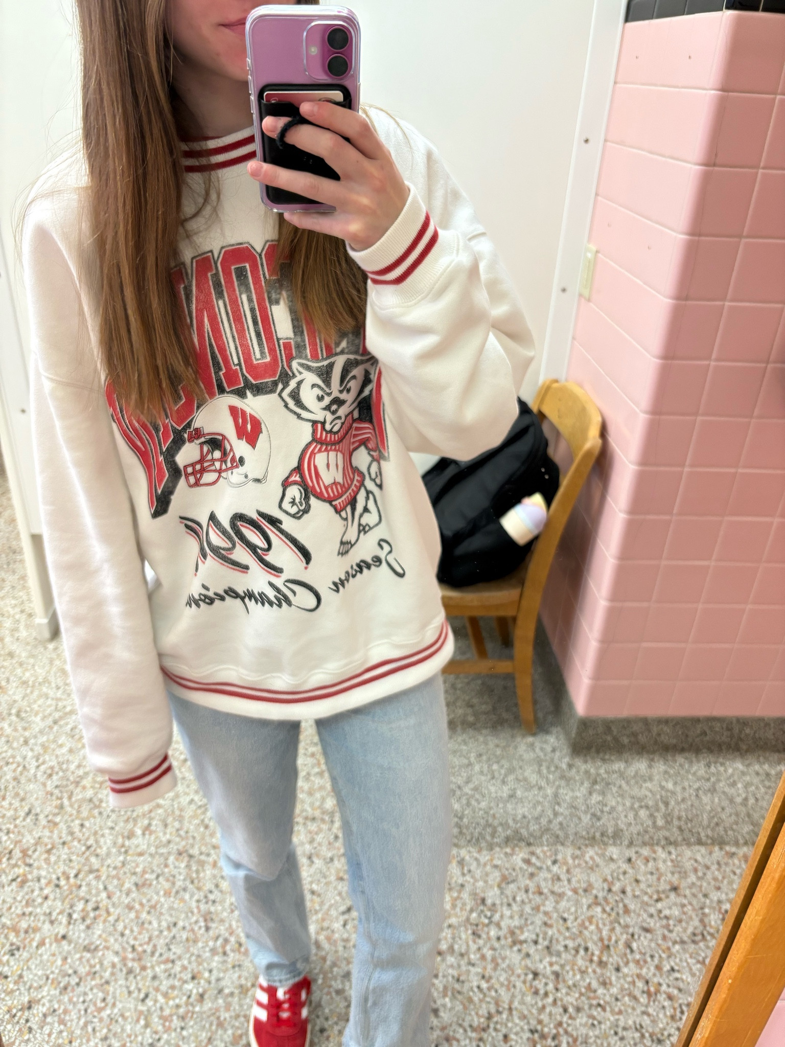 College Class Outfit 
❤️🦡💌👩🏻‍🏫📚
Sweatshirt- sized up for oversized look (M)
Jeans - true to size (26)
Shoes - true to size (8)

#LTKMostLoved #LTKStyleTip #LTKWatchNow