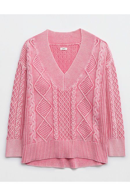 Aerie Cable V-Neck Pullover Sweater | Aerie