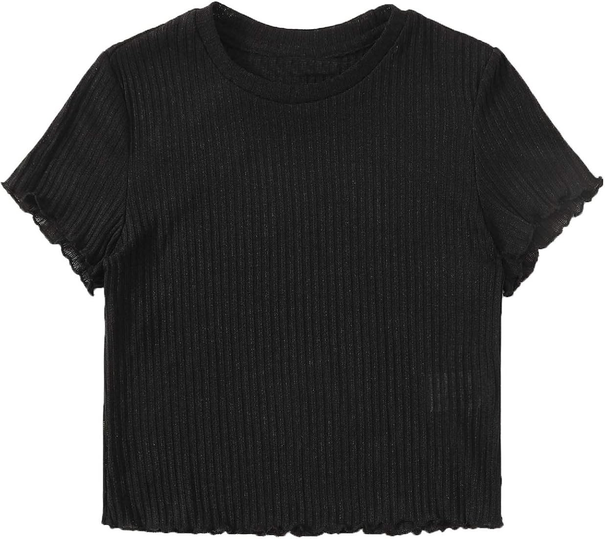 SweatyRocks Women's Solid Crew Neck Ribbed Knit Short Sleeve Crop Top T Shirts | Amazon (US)