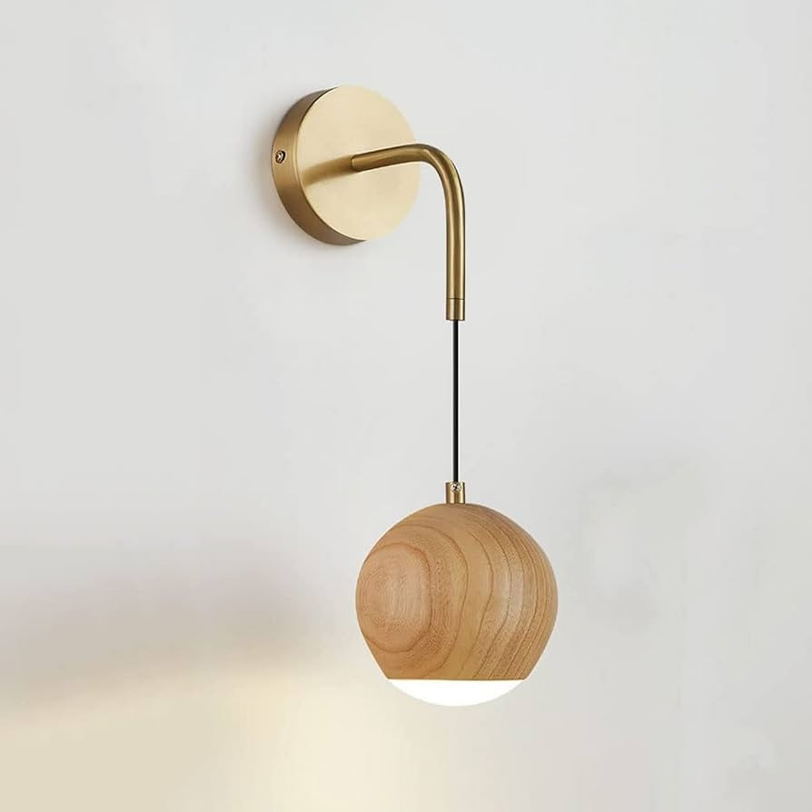 Wall Light Simple Wooden Ball Wall Lights Indoor LED Ttricolor Dimmable Wall Sconce Bedroom Bedside  | Amazon (US)