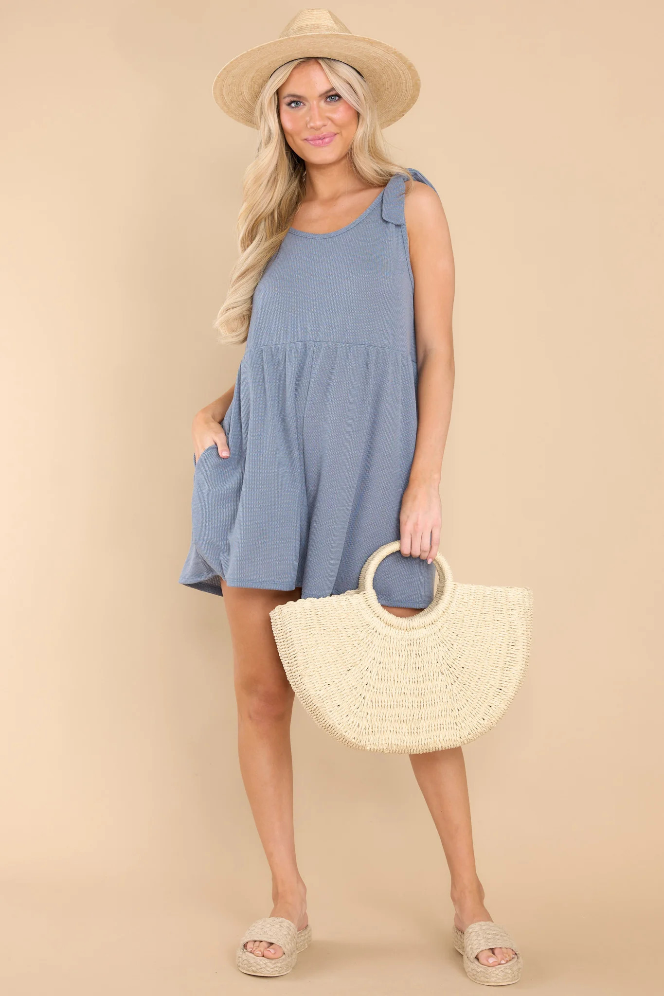 Subtle Statement Dusty Blue Romper | Red Dress 