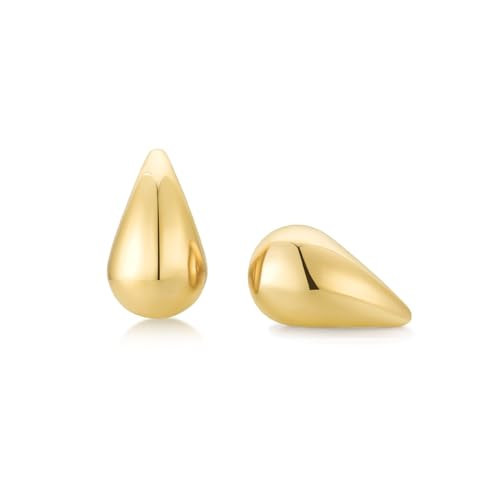 Pearich 14K Gold Filled Teardrop Earrings for Women, S925 Sterling Silver Post Earrings, Chunky Gold Hoop Earrings for Women | Amazon (US)
