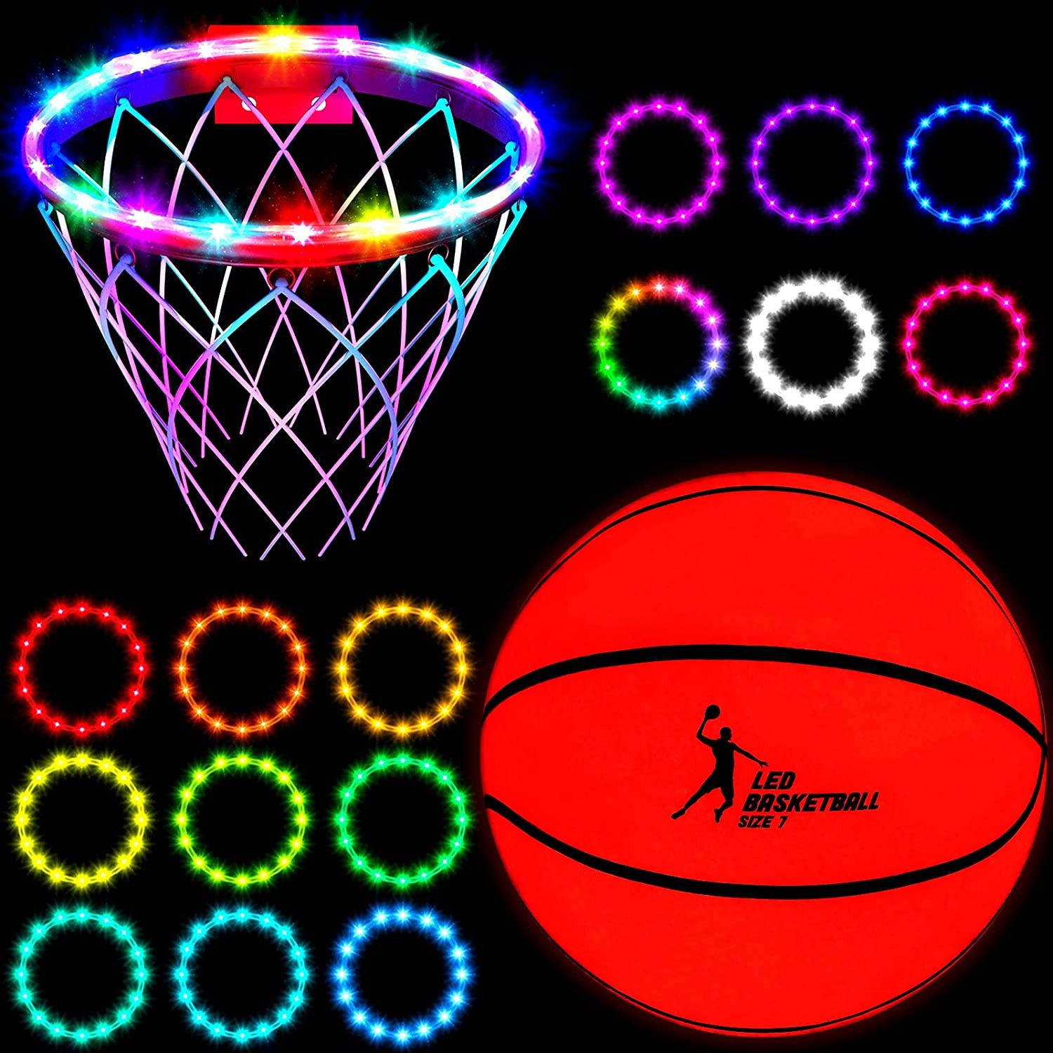 2 Pcs Light Basketball Glow in The Dark Basketball LED Basketball Hoop Lights Remote Control Bask... | Amazon (US)
