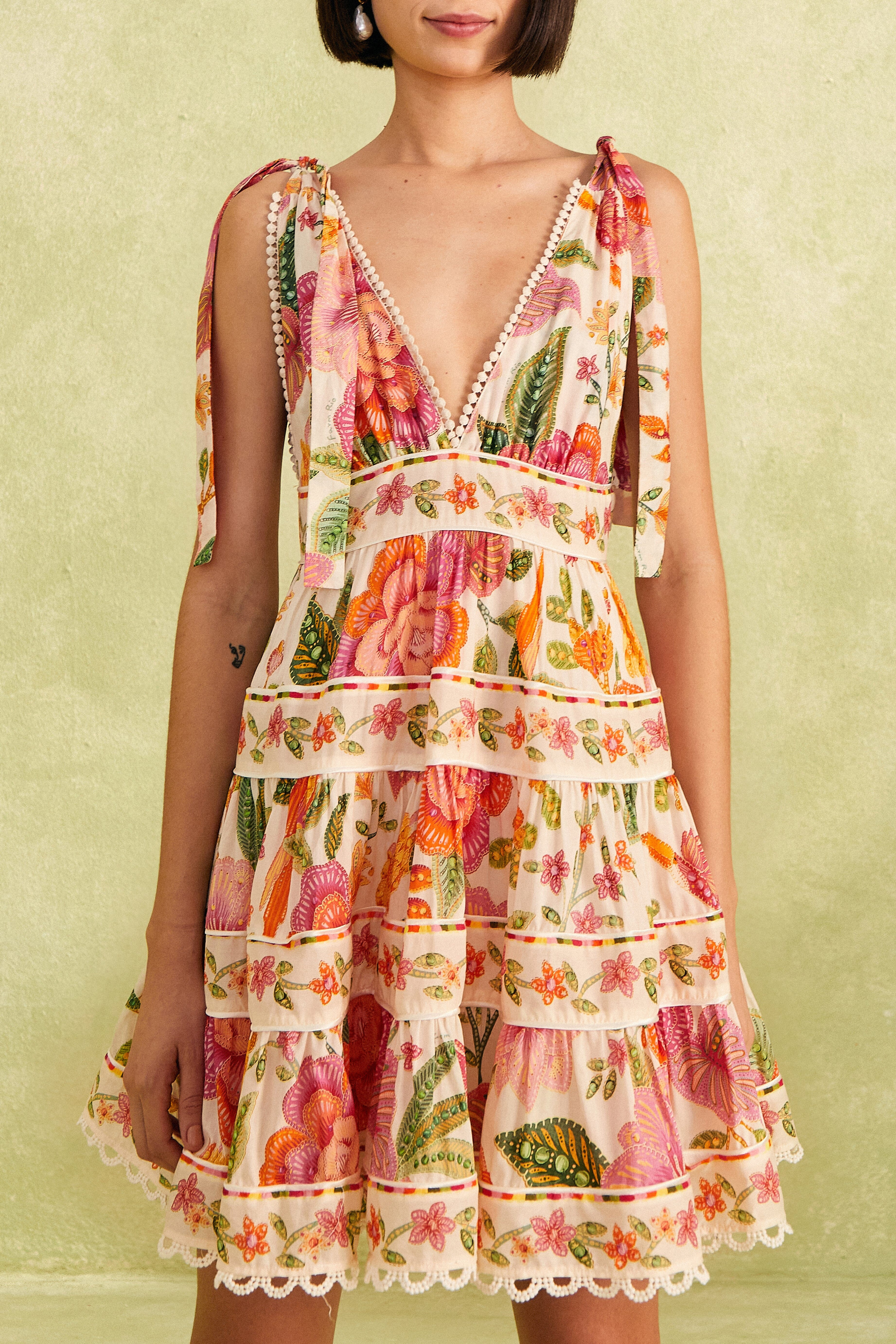 Off-White Macaw Bloom Mini Dress | FarmRio (US)