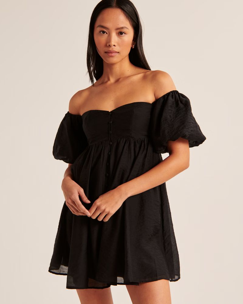 Off-The-Shoulder Button-Through Mini Dress | Abercrombie & Fitch (US)