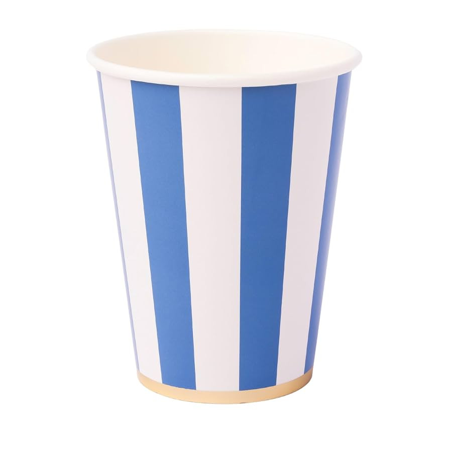 Bonjour Fête Dark Blue Cabana Stripe Paper Party Cups | Disposable Cups for Holidays, Baby Showe... | Amazon (US)